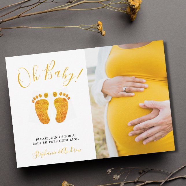Invitation Oh Baby Feet Photo Couple's Yellow Baby shower (Créateur téléchargé)