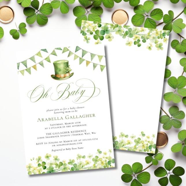 Invitation Oh Baby Fête de la Saint-Patrick Bébé Vert  (Oh Baby St. Patrick’s Day Green Baby Shower Invitation)