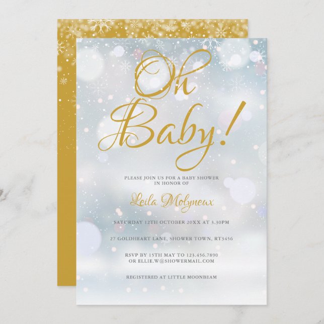 Invitation Oh Baby First Snowflakes Baby shower (Devant / Derrière)