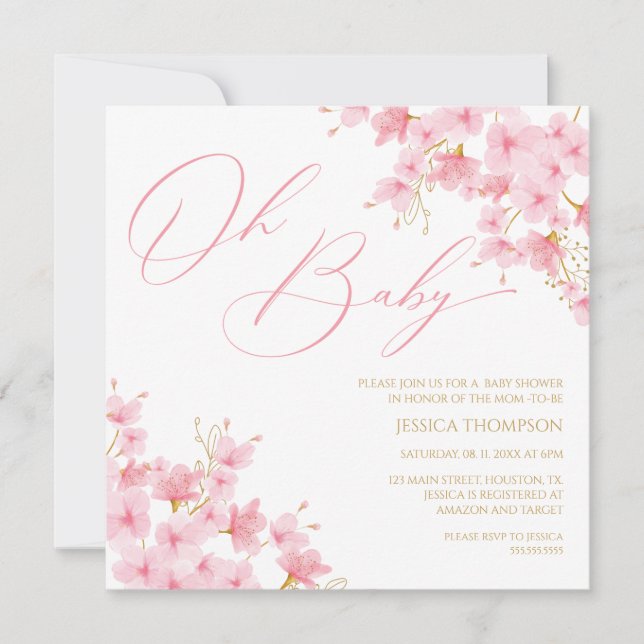 Invitation Oh Baby Floral Baby Shower Cherry Blossom (Devant)