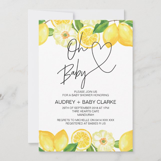 Invitation Oh Baby Genre Baby shower Neutre Été Citron (Devant)