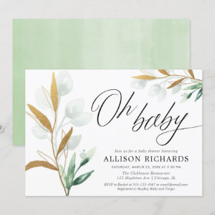 Invitation Oh Baby genre neutre baby shower or vert neutre