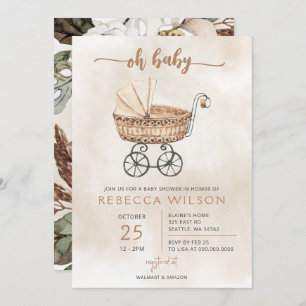 Invitation Oh Baby Genre Neutre Pram Baby shower Boho