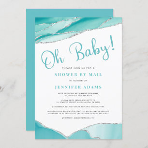 Invitation Oh Baby Geode Douche par Mail Turquoise Argent
