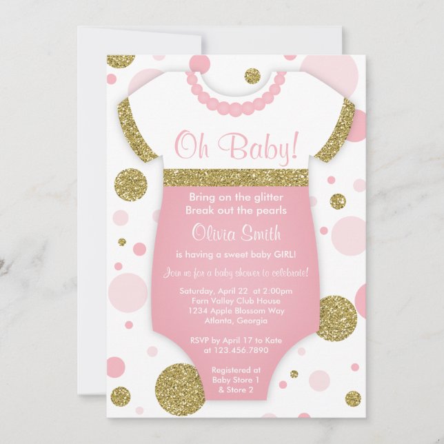 Invitation Oh Baby Girl, Baby shower Invitation, Faux Gold (Devant)