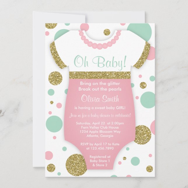 Invitation Oh Baby Girl, Baby shower Invitation, Faux Gold (Devant)