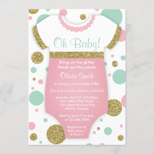 Invitation Oh Baby Girl, Baby shower Invitation, Faux Gold