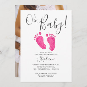 Invitation Oh Baby Girl Pink Feet Baby shower photo