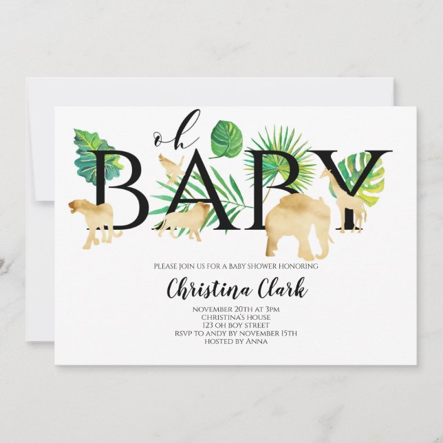 Invitation Oh Baby Gold Faux Baby shower des animaux de la ju (Devant)