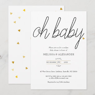Invitation Oh Baby Gold Love Heart Couples Baby Shower