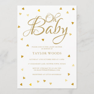 Invitation Oh Baby Gold Love Hearts Baby shower / Sprinkel