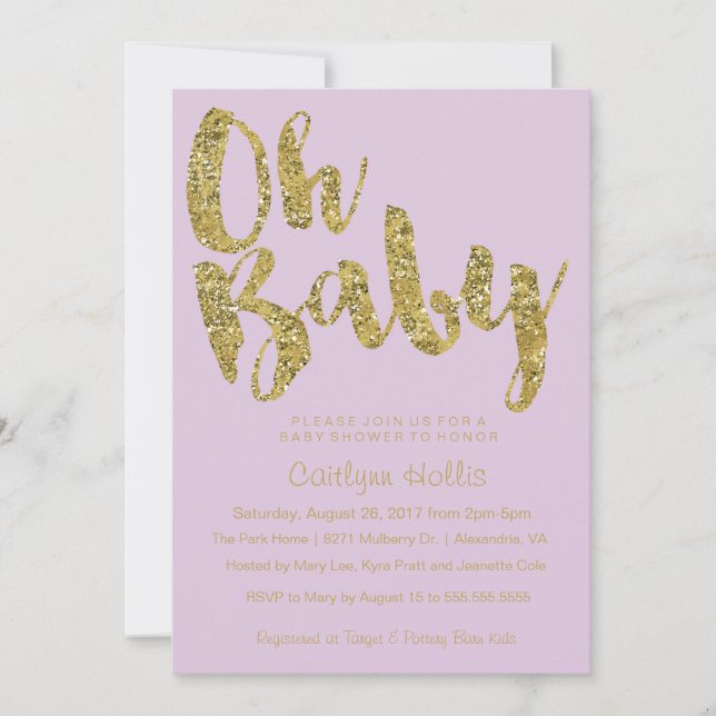 Invitation Oh Baby Gold Parties scintillant et Baby shower de (Devant)