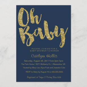 Invitation Oh Baby Gold Parties scintillant et feuille sur le
