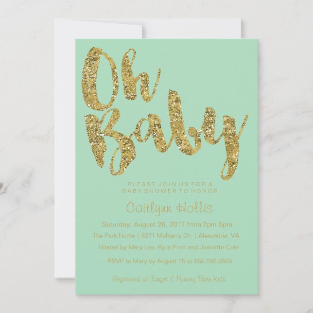 Invitation Oh Baby Gold Parties scintillant et papier d'alumi (Devant)