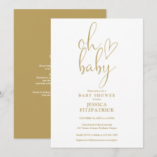 Invitation Oh Baby Gold Script Baby Shower tout compris