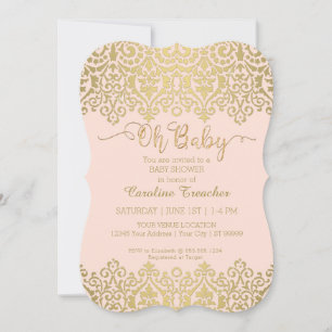Invitation Oh Baby Gold Script Blush Rose Baby Girl Douche