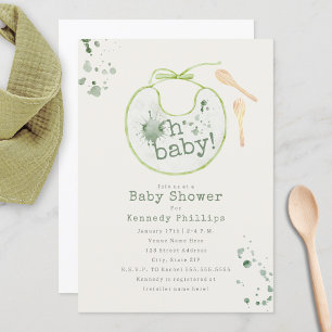 Invitation Oh Baby Green Bib Babyfood Baby shower neutre