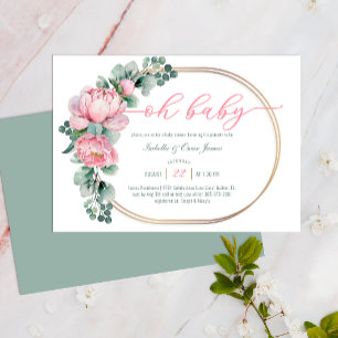 Invitation Oh Baby Green et rose Floral Girl Baby shower