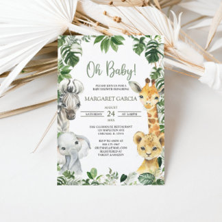 Invitation Oh Baby Green Jungle Safari Animaux Baby shower