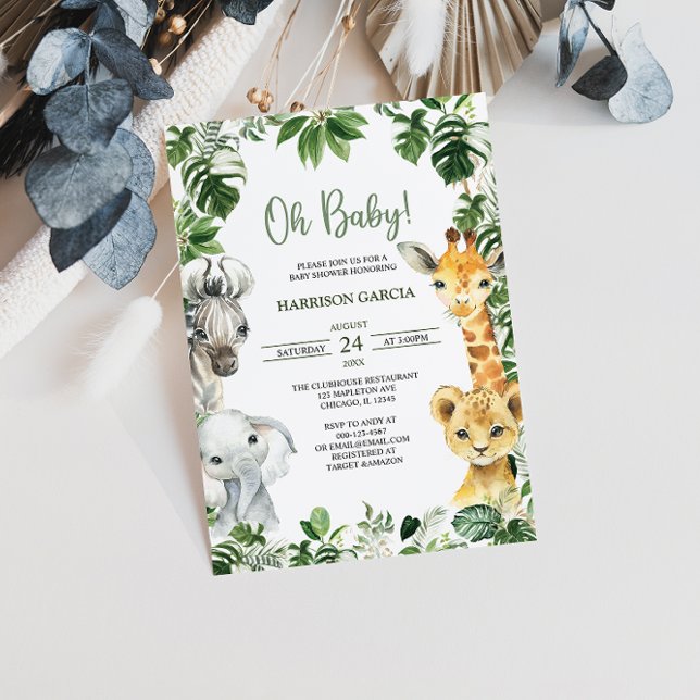Invitation Oh Baby Green Jungle Safari Animaux Baby shower (Créateur téléchargé)