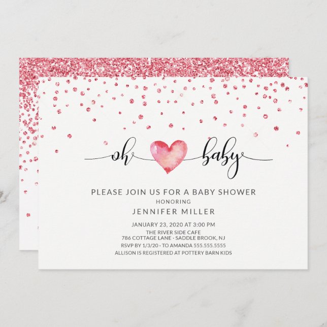 Invitation Oh Baby Heart Baby shower neutre (Devant / Derrière)