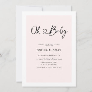 Invitation Oh Baby Heart Font Minimal Baby shower rose doux