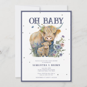 Invitation Oh Baby Highland Cow Élégant Baby shower
