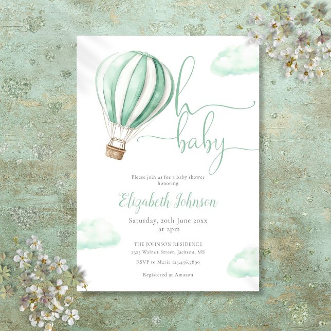 Invitation Oh Baby Hot Air Balloon Baby shower neutre (Oh Baby Hot Air Balloon Neutral Baby Shower Invitation)