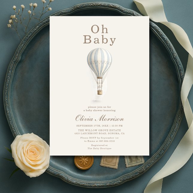 Invitation Oh Baby Hot Air Balloon Blue Boy Baby Shower (Créateur téléchargé)