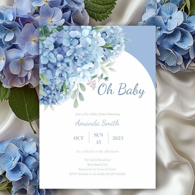 Invitation Oh Baby Hydrangea Dusty Baby shower bleu (Créateur téléchargé)