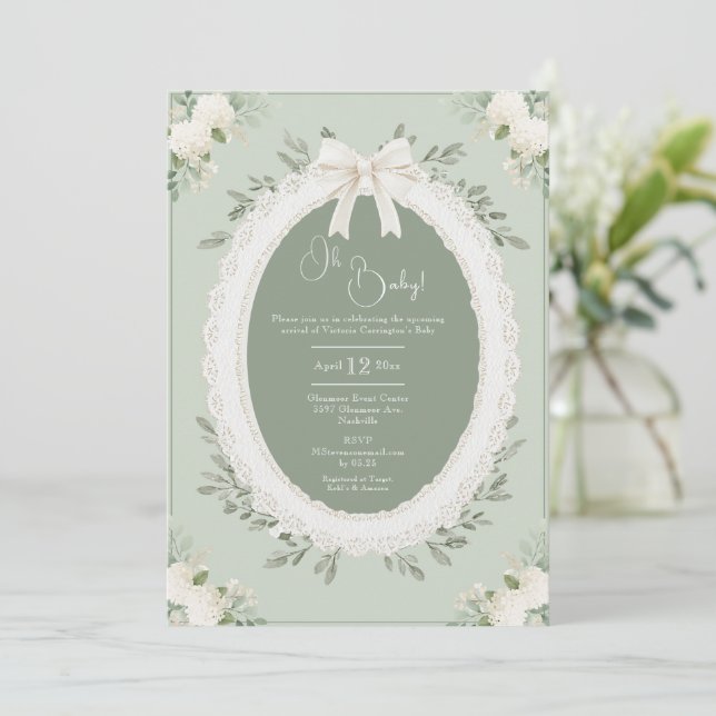 Invitation Oh Baby Hydrangea Vintage Baby Shower (Debout devant)