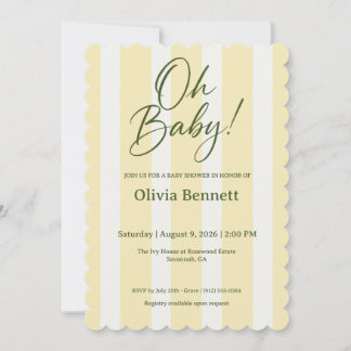 Invitation Oh Baby Jaune Rayé Baby Shower