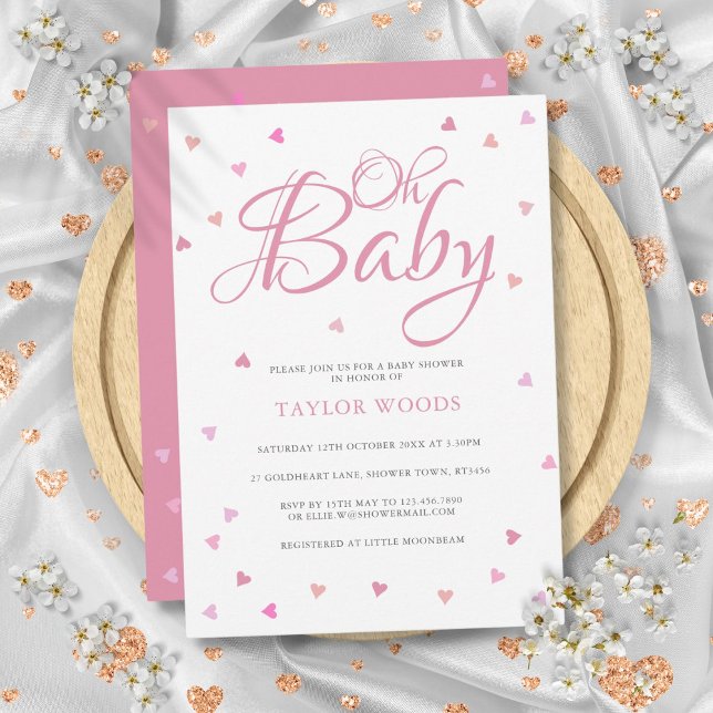 Invitation Oh Baby jolis cœurs roses Baby Shower Sprinkle (Oh Baby Pretty Pink Hearts Baby Shower Sprinkle Invitation)