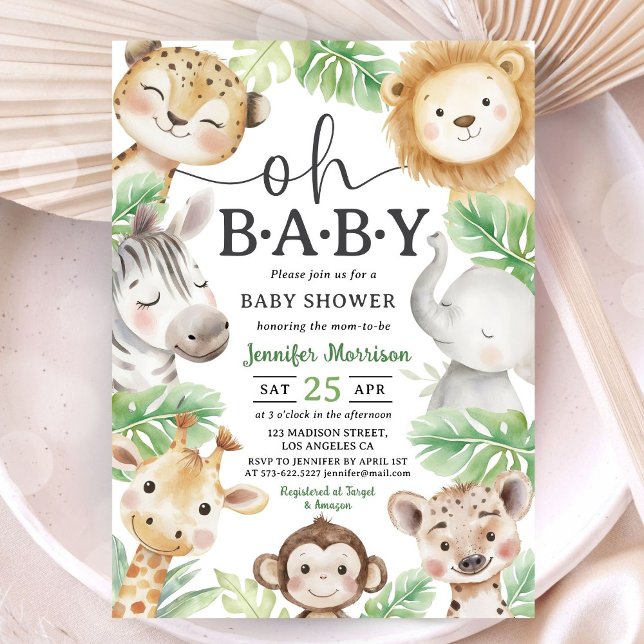 Invitation Oh Baby Jungle Baby Shower Safari Animals (Créateur téléchargé)