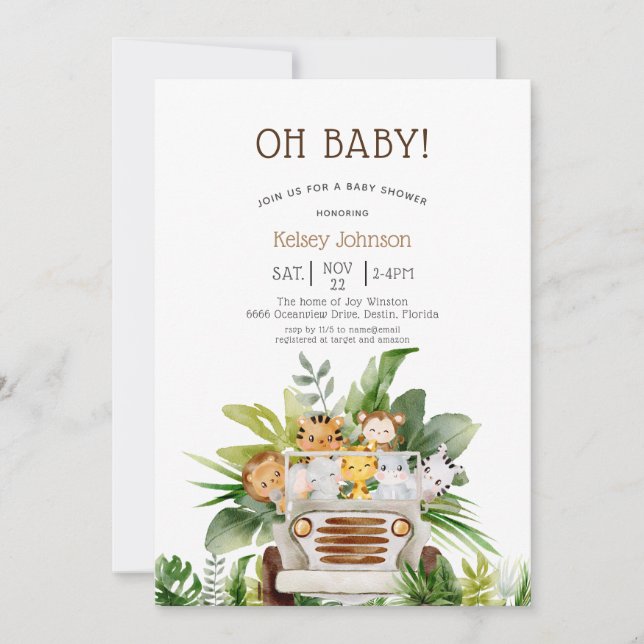 Invitation Oh Baby Jungle Safari Zoo Animaux Baby shower (Devant)