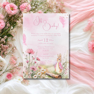 Invitation Oh Baby lapin lapin Baby shower d'aquarelle rose