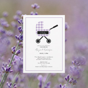 Invitation Oh Baby Lavender En vichy Baby shower Pram