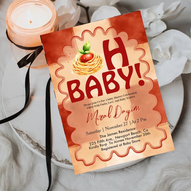 Invitation Oh Baby! Little Meatball Red Gingham Baby Shower (Créateur téléchargé)