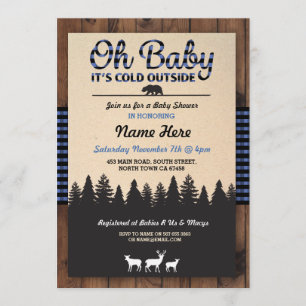 Invitation Oh Baby Lumberjack Baby shower bleu garçon Invitat