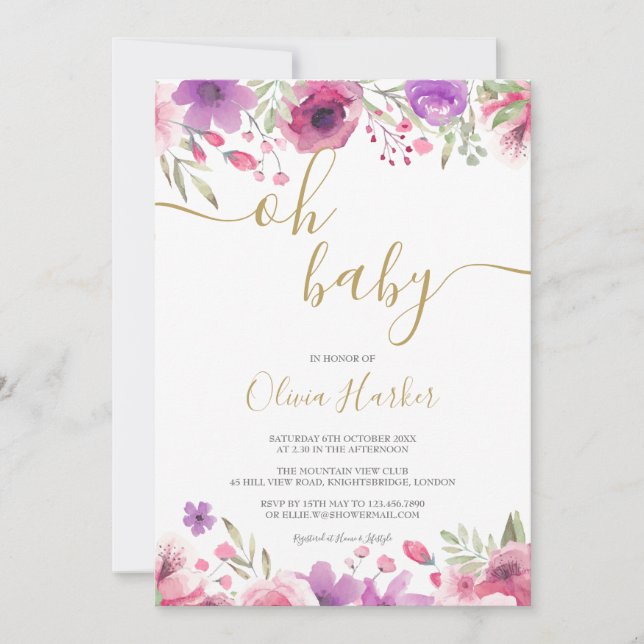Invitation Oh Baby Meadow Flowers Baby Girl Douche / Sprinkin (Devant)