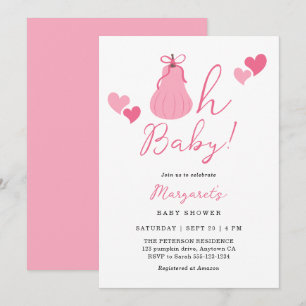 Invitation Oh Baby mignon Citrouille rose Bow Girl Baby showe