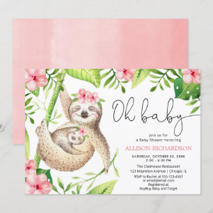 Invitation Oh Baby mignon paresse tropicale rose fille baby s