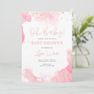 Invitation Oh Baby Mignonne Fille Rose Baby Shower, Moderne B