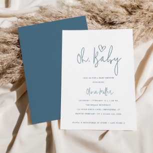 Invitation Oh Baby Minimalist Dusty Baby shower bleu et blanc