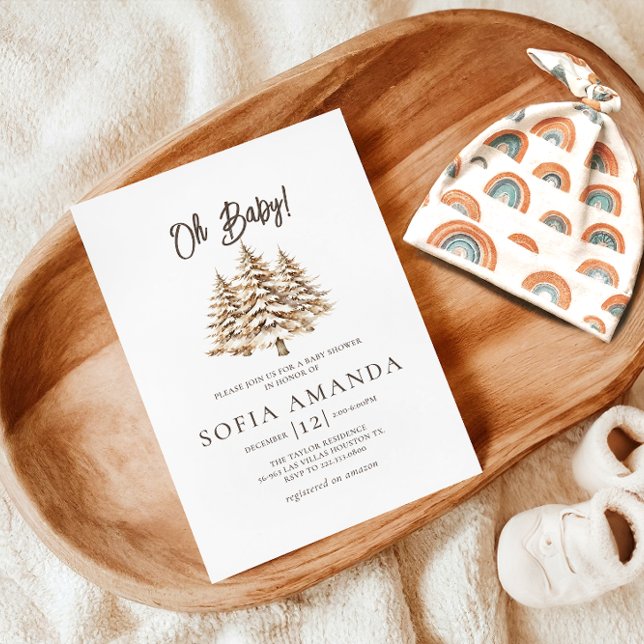 Invitation Oh Baby Minimalist Pine Trees Baby shower d'hiver (Créateur téléchargé)
