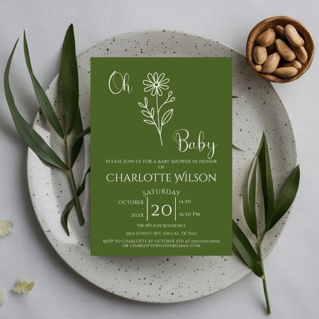 Invitation Oh Baby Minimalist Wildflower Baby Shower (Créateur téléchargé)
