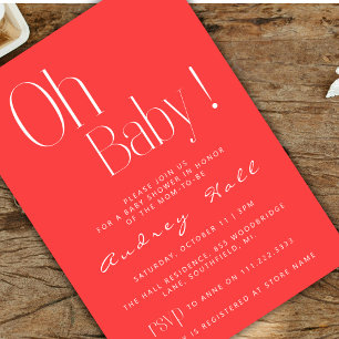 Invitation Oh Baby Minimaliste Fluo Rose Orange Baby Shower