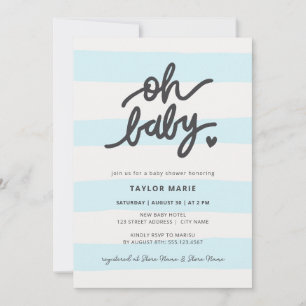 Invitation Oh Baby Modern Blue Stripes Baby shower garçon