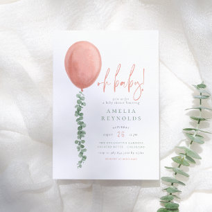 Invitation Oh Baby Modern Eucalyptus Balloon Baby Girl Douche