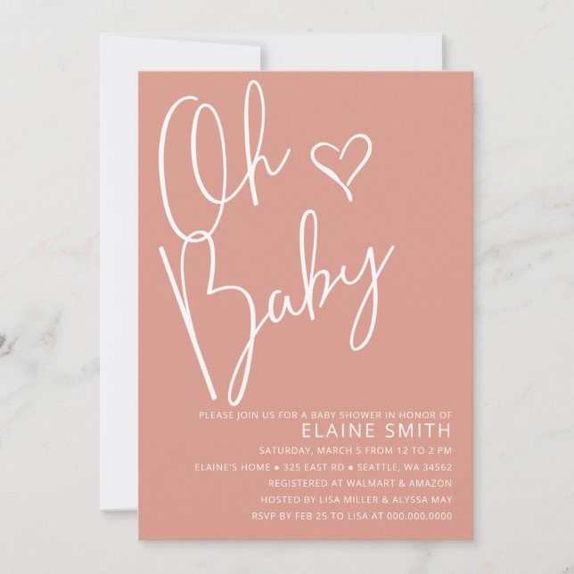 Invitation Oh Baby Modern mignon rose fille Baby shower (Devant)